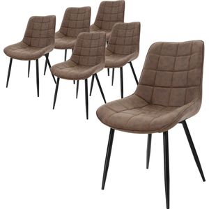 ML-Design Set van 6 eetkamerstoelen met rugleuning, bruin, keukenstoel met kunstleren bekleding, gestoffeerde stoel met metalen poten, ergonomische eettafelstoel, woonkamerstoel keukenstoelen