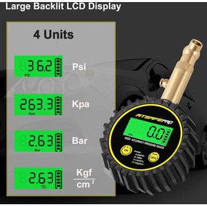 Digitale Bandenspanningsmeter, Bandenspanningsmeter 200 PSI voor Auto, Vrachtwagen, SUV, Motorfiets, Digitale Luchtdrukmeter Gecertificeerd ANSI B40.1 Nauwkeurig en Backlight LCD Vertoning