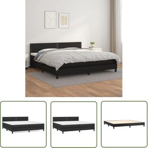 The Living Store Boxspringbed - Kunstleer - Pocketvering - Middelharde ondersteuning - Hoofdbord - 203x200x78/88 cm - Zwart