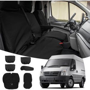 Set Autostoelhoezen Geschikt voor Ford Transit Van MK7 2007-2013, 3 Stoelen Zwart Heavy Duty Tailored Waterdichte Stoelhoezen, Bestuurder & Dubbele Passagier Stoelen