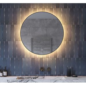 Schaere - Ronde Badkamerspiegel - Indirecte Verlichting - Spiegel Verwarming - Touch Sensor - Dimfunctie - Mat Zwart Frame - 80x80 cm