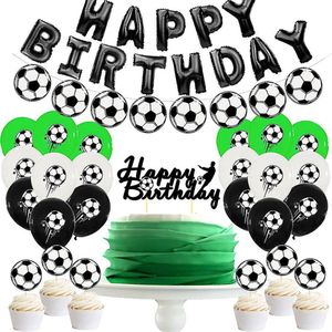 27-delig party pakket voetbal met slingers, ballonnen, taart en cupcake toppers - EK - WK - voetbal - sport - verjaardag