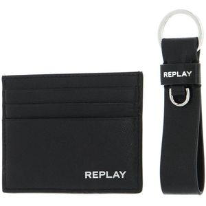 REPLAY Leren Kaarthouder Cadeauset Set Wallet + Keyring Black Zwart