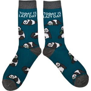 Sokken met Panda's en tekst ""Today is Lazy Day"" - maat 38-43 - Grappige sokken heren/dames - Funny socks