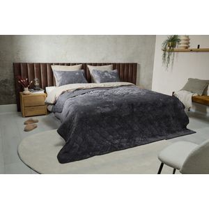 SleepMed Luxe Bedsprei Velvet 140x200cm - Incl 1 kussensloop - Polyester - Grijs