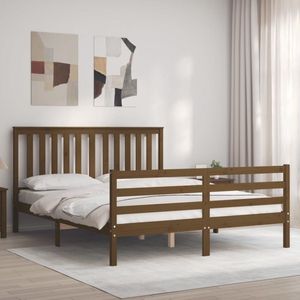 The Living Store Bed Grenenhout - Bedframe - 205.5 x 165.5 x 101 cm - Honingbruin