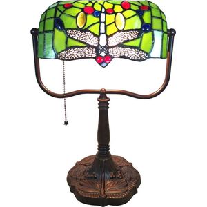 LumiLamp Tiffany Tafellamp 25x25x42 cm Groen Rood Polyresin Glas Libelle Tiffany Bureaulamp