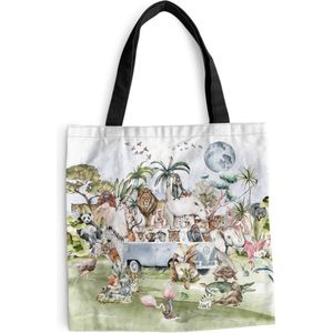 Schoudertas - Strandtas - Big Shopper - Boodschappentas - Jungle - Bus - Dieren - Kinderen - Planten - 40x40 cm - Katoenen tas