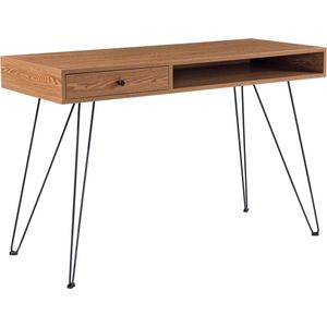 In And OutdoorMatch Bureau April - Met Lade - 115x48x75 cm - Houtkleurig en Zwart - Spaanplaat en Metaal - Stijlvol Design