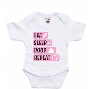 Bellatio Decorations Baby rompertje - eat sleep poop repeat - roze - kraam cadeau 68