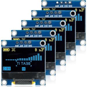5 stuks 0.96 inch 128 x 64 pixels OLED-display - Seriële zelfoplichtend displayboard - Geel en blauw .