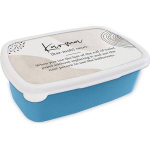 Broodtrommel Blauw - Lunchbox - Brooddoos - Karma - WC papier - Spreuken - 18x12x6 cm - Kinderen - Jongen
