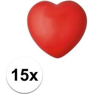 15x hartje stressballetjes rood - 7 x 6,5 x 5,5 cm - Valentijn stressbal hart