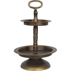 Clayre & Eef Etagère 2 laags Ø 22x34 cm Koperkleurig Bruin Ijzer Serveerschaal