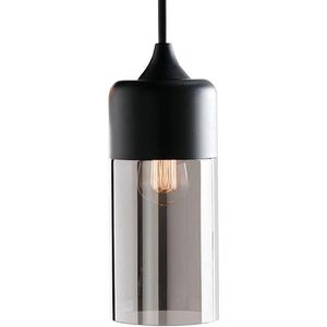 Meeuse-LED - Hanglamp Smokey - Zwart - Cilinder - Eetkamer - Woonkamer - E27 - Inclusief lichtbron A60 - Hanglamp Glas - Hanglamp Modern - Draadlampen