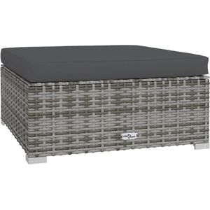 vidaXL - Tuinvoetenbank - met - kussen - 70x70x30 - cm - poly - rattan - grijs