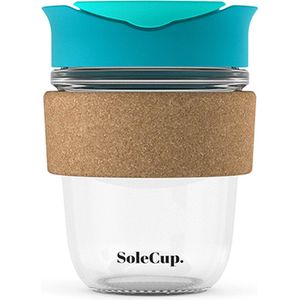 Solecup koffie beker to go glas/ kurk - 340 ml - turquoise