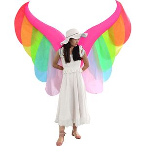 KIMU® Opblaas Kostuum Vleugels Regenboog - Opblaasbaar Pak - Vlindervleugels Mascotte Opblaaspak - Opblaasbare Vlinder Vogel Dames Heren Festival