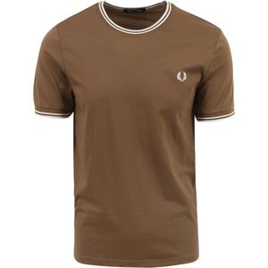 SINGLES DAY! Fred Perry - T-shirt M1588 Bruin - Heren - Maat XL - Modern-fit