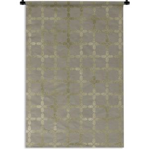 Wandkleed Luxe patroon - Luxe patroon van lichtgouden vierkanten op een grijze achtergrond Wandkleed katoen 120x180 cm - Wandtapijt met foto XXL / Groot formaat!