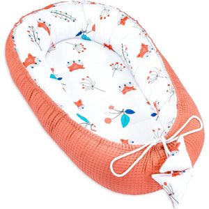 Baby Nest Newborn Cot Bumper Baby 90 x 50 cm - Cocoon Handmade Double-Sided Cotton Waffle with Baby Nest Fox Orange