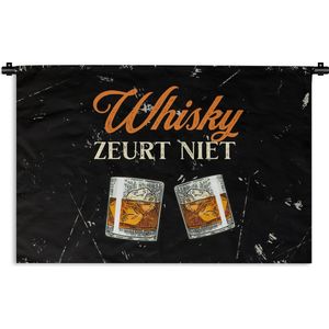 Wandkleed - Wanddoek - Whisky - Glazen - Spreuken bordjes - 150x100 cm - Wandtapijt - Cadeau voor man