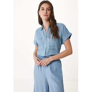 Roll Sleeve Blouse With Chest Pockets Dames - Denim - Maat XXL