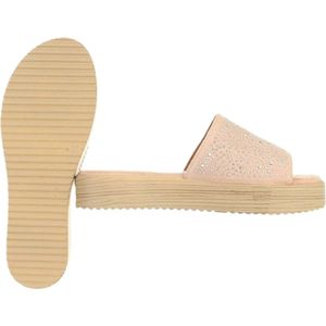 Dilena fashion slippers fluweel stras steentjes roze