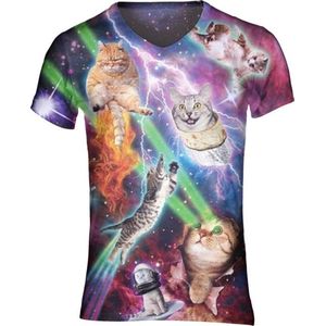 Gigantisch fout kattenshirt Festival shirt - Maat: M - V-hals - Feestkleding - Festival Outfit - Fout Feest - T-shirt voor festivals - Rave party kleding - Rave outfit - Kattenshirt - Nineties