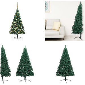 vidaXL Kunstkerstboom met LED's en kerstballen half 210 cm groen - Kunstkerstboom - Kunstkerstbomen - Kerstboom - Kerstdecoratie