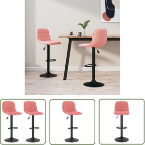 The Living Store Barkrukken 2 st fluweel roze - Barstooi - Velvet Stoel - Rozerode Stoel - Eetkamerstoel - Hoge Stoel