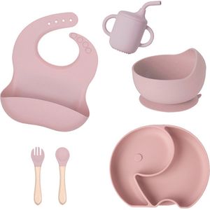 Siliconen baby servies 6st – Kinderservies set – Kinderbord met zuignap – Kom met zuignap– Kinderbestek– kinderlepel– Baby drinkbeker – Slabbetjes