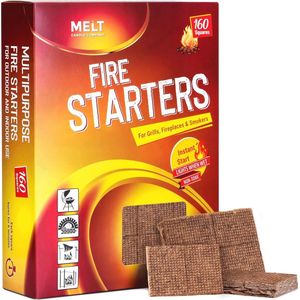 Vuurstarters Big Pack - 160 Vierkante Houtskoolstarters voor Grill, Kampvuur, Open Haard en Vuurkorven - Geen Flare Ups - Geschikt voor Hout- en Pelletkachels