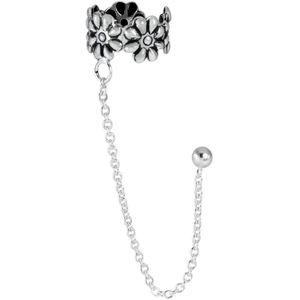 Bloem ear cuff zilver met ketting en oorsteker | oorklem dames zilver | chain earcuff | Zilverana | Sterling 925 Silver