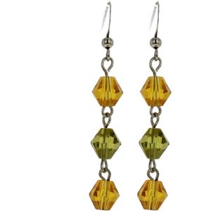 Behave Oorbellen hangers met bruine en groene kraaltjes