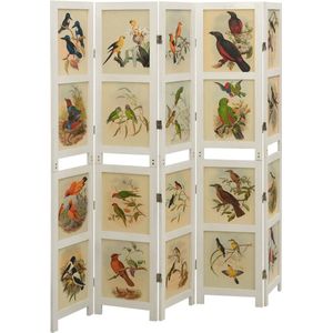 The Living Store Kamerscherm Vintage - 5 Panelen - 178x165 cm - Vogels en Bloemen