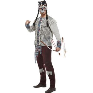 Smiffy's - Indiaan Kostuum - Native America Indiaan - Man - Bruin, Wit / Beige, Grijs - Medium - Halloween - Verkleedkleding
