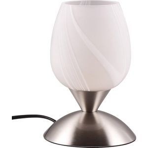 LED Tafellamp - Torna Bekre - E14 Fitting - 1 lichtpunt - Mat Nikkel - Metaal - Wit Geborstelde Glas