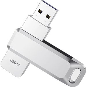 LUXWALLET PD7 – Metalen USB Stick 256GB USB 3.1 Gen1 - Geheugen - Opslag - USB 3.0– 360 Graden Roteerbaar – 5 Gbps - Geschikt voor Windows/MAC/Linux- Zilver