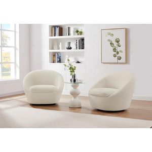 Ronde draaibare fauteuil van witte boucléstof LACARA L 88 cm x H 70 cm x D 78 cm