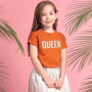 Oranje Koningsdag T-Shirt Kind Queen (9-11 jaar - MAAT 134/140) | Oranje kleding & shirts | Feestkleding