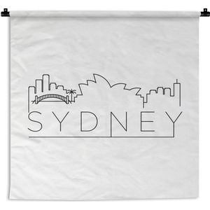 Wandkleed Wereldsteden - Skyline Sidney zwart op wit Wandkleed katoen 150x150 cm - Wandtapijt met foto