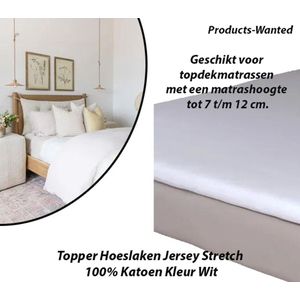 Topper Hoeslaken Jersey Stretch 100% Katoen Kleur Wit 90/100 x 200/220 cm