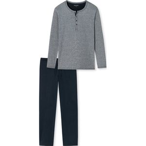SCHIESSER selected! premium pyjamaset - heren pyjama lang met knoopjes - blauw met wit gestreept - Maat: L