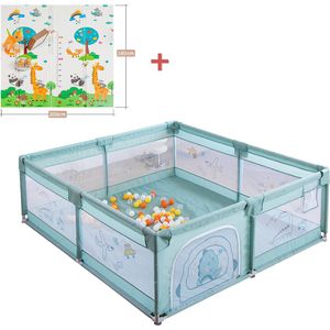 K IKIDO Kinderbox - Speelbox - Babybox -Babypark - Inclusief Speelmat - Speelbox met 60x Oceaan Ballen - Kruipbox voor Baby - Kruipbox voor Baby - 200 x 180 x 65cm - Groente