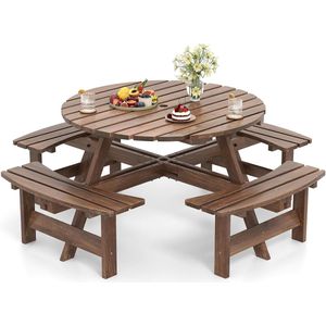 Imperatoris - Klassieke Picknicktafel- van Dik Hout- Voor Kinderen en Volwassenen - Houten Tuintafel- Campingtafel- voor Terras en Buiten- ronde - 179cm- bruin