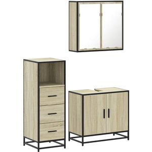 vidaXL - 3-delige - Badkamermeubelset - bewerkt - hout - sonoma - eikenkleurig
