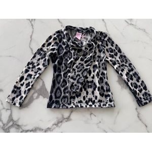 Meisjes trui - Meisjes Longsleeve - Shirt met lange mouwen in de kleur grijs met leopard print, verkrijgbaar in de maten 104/110 t/m 164/170