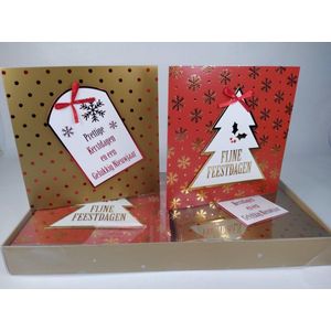 24 Luxe Kerstkaarten - 15 x 15 cm - 3D - 2 x 12 Stuks - Vierkant - Handmade - Goud/Rood-