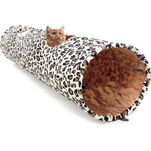 Kattentunnel, opvouwbaar, speelgoed met 2 gaten en bal voor katten, konijnen, huisdieren, 130 x 30 cm, luipaard
